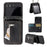 For Samsung Galaxy Z Flip5 5G Case Zipper Pocket Leather Cover with Hand Strap and Shoulder Strap - Black - 1