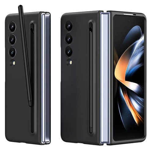 For Samsung Galaxy Z Fold3 5G Case Folding Phone Cover with Stylus Pen and Tempered Glass Screen Film - Black - 1