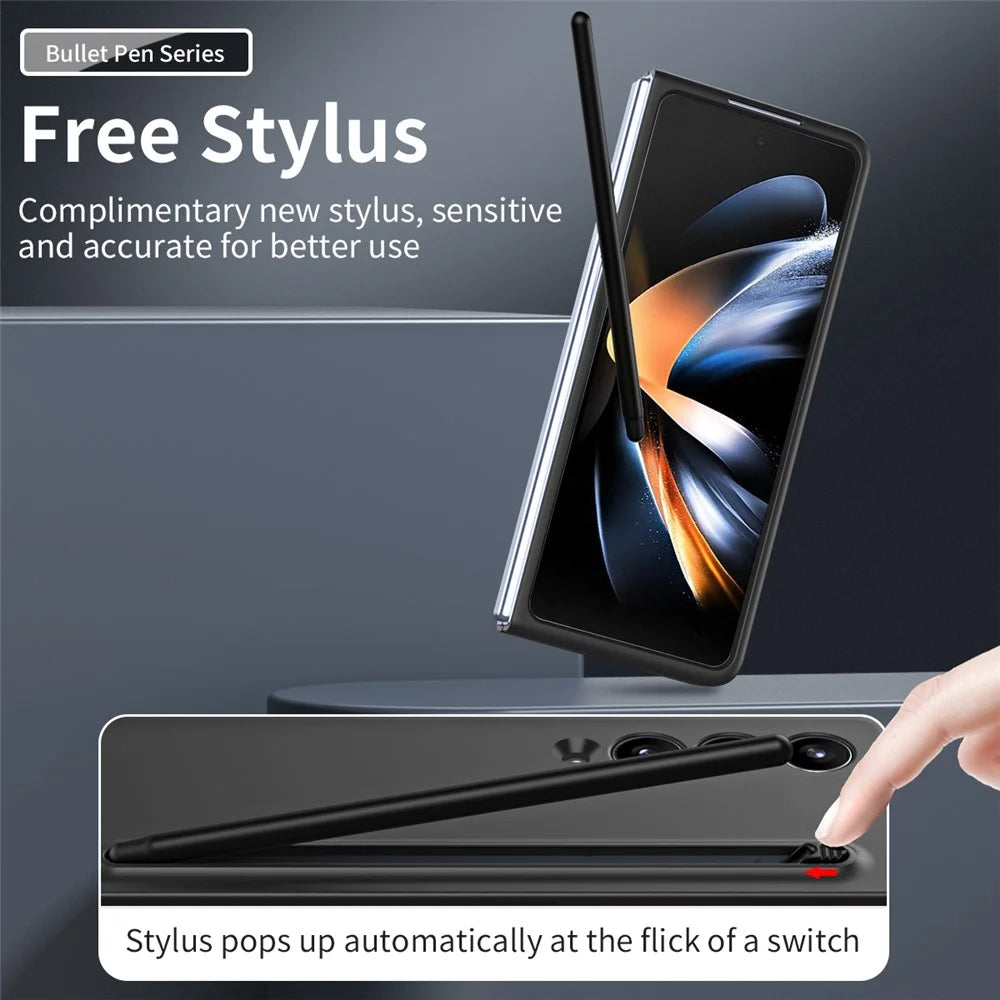 For Samsung Galaxy Z Fold3 5G Case Folding Phone Cover with Stylus Pen and Tempered Glass Screen Film - Black - 3