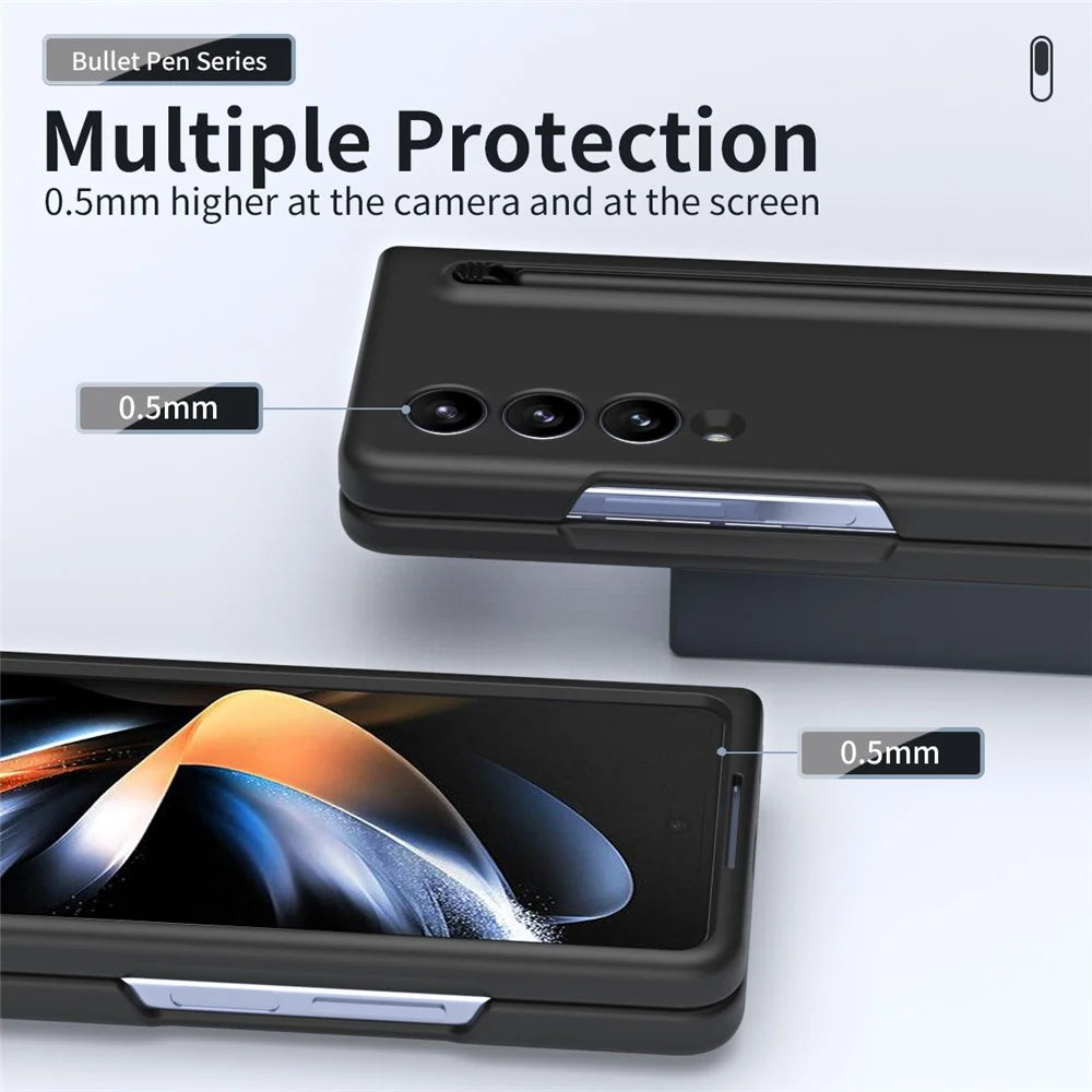For Samsung Galaxy Z Fold3 5G Case Folding Phone Cover with Stylus Pen and Tempered Glass Screen Film - Black - 4