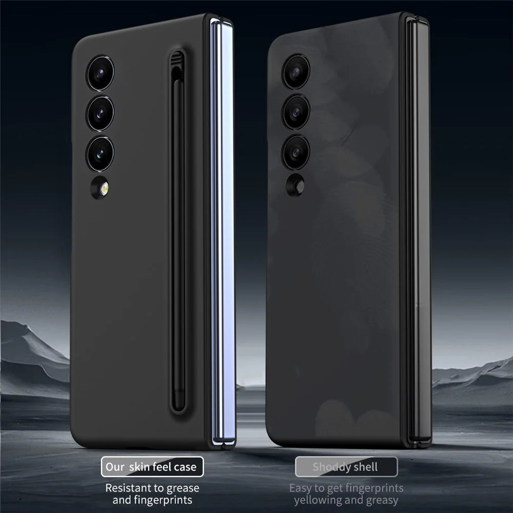For Samsung Galaxy Z Fold3 5G Case Folding Phone Cover with Stylus Pen and Tempered Glass Screen Film - Black - 7