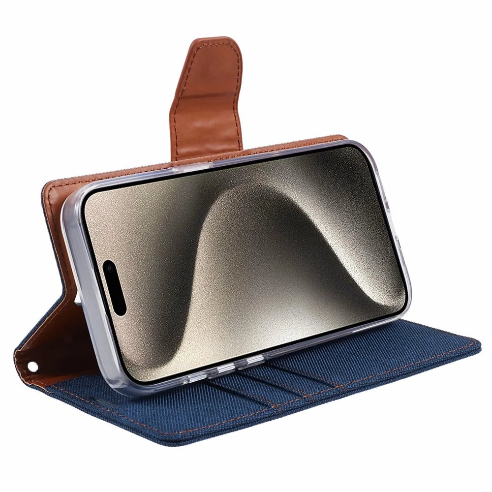 MERCURY GOOSPERY For iPhone 15 Pro Case Canvas Texture Cell Phone Leather Stand Cover - Dark Blue - 3