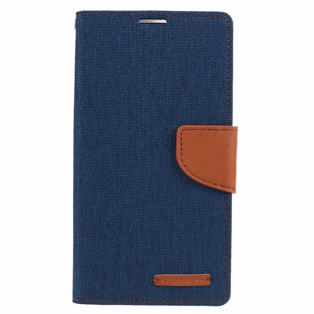 MERCURY GOOSPERY For iPhone 15 Pro Case Canvas Texture Cell Phone Leather Stand Cover - Dark Blue - 5