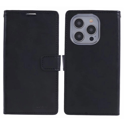 MERCURY GOOSPERY Blue Moon for iPhone 15 Pro Case Wallet PU Leather Cover - Black - 1