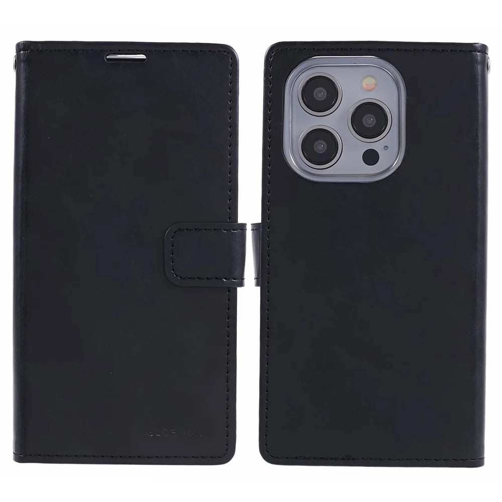 MERCURY GOOSPERY Blue Moon for iPhone 15 Pro Case Wallet PU Leather Cover - Black - 1