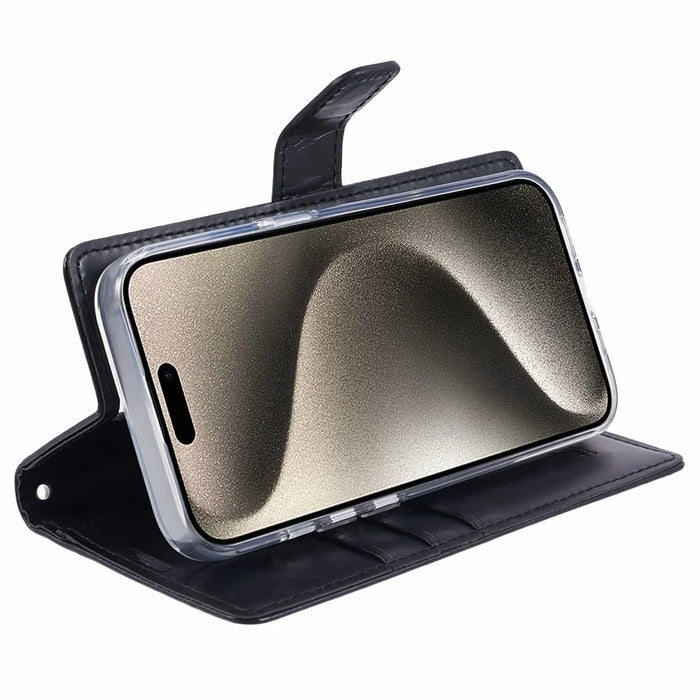 MERCURY GOOSPERY Blue Moon for iPhone 15 Pro Case Wallet PU Leather Cover - Black - 3
