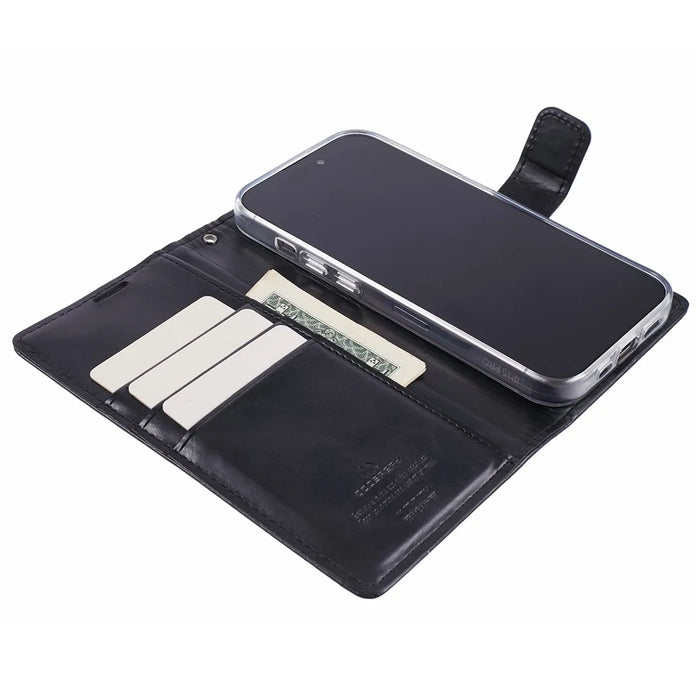 MERCURY GOOSPERY Blue Moon for iPhone 15 Pro Case Wallet PU Leather Cover - Black - 4