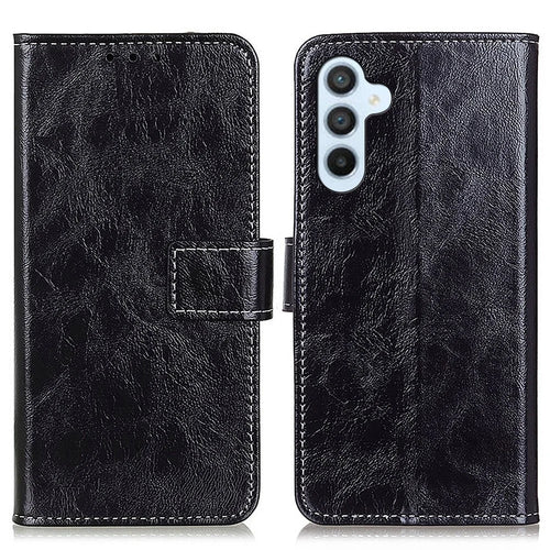 For Samsung Galaxy A15 4G Case Wallet Stand Shockproof Retro Texture PU Leather Phone Cover - Black - 1