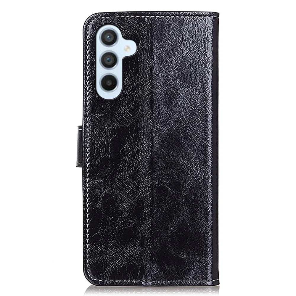 For Samsung Galaxy A15 4G Case Wallet Stand Shockproof Retro Texture PU Leather Phone Cover - Black - 7