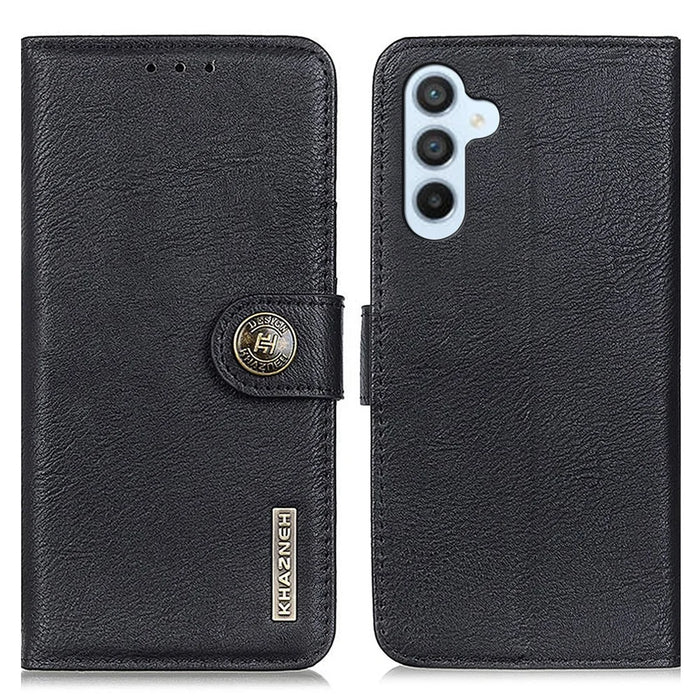 KHAZNEH For Samsung Galaxy A15 4G Case Anti-Scratch Cowhide Texture Leather Stand Phone Cover - Black - 1