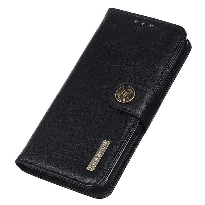 KHAZNEH For Samsung Galaxy A15 4G Case Anti-Scratch Cowhide Texture Leather Stand Phone Cover - Black - 4