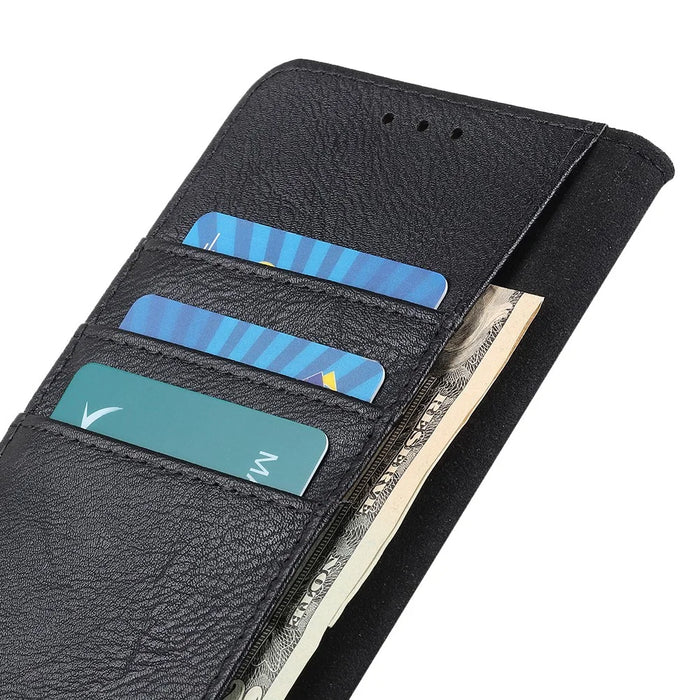 KHAZNEH For Samsung Galaxy A15 4G Case Anti-Scratch Cowhide Texture Leather Stand Phone Cover - Black - 5