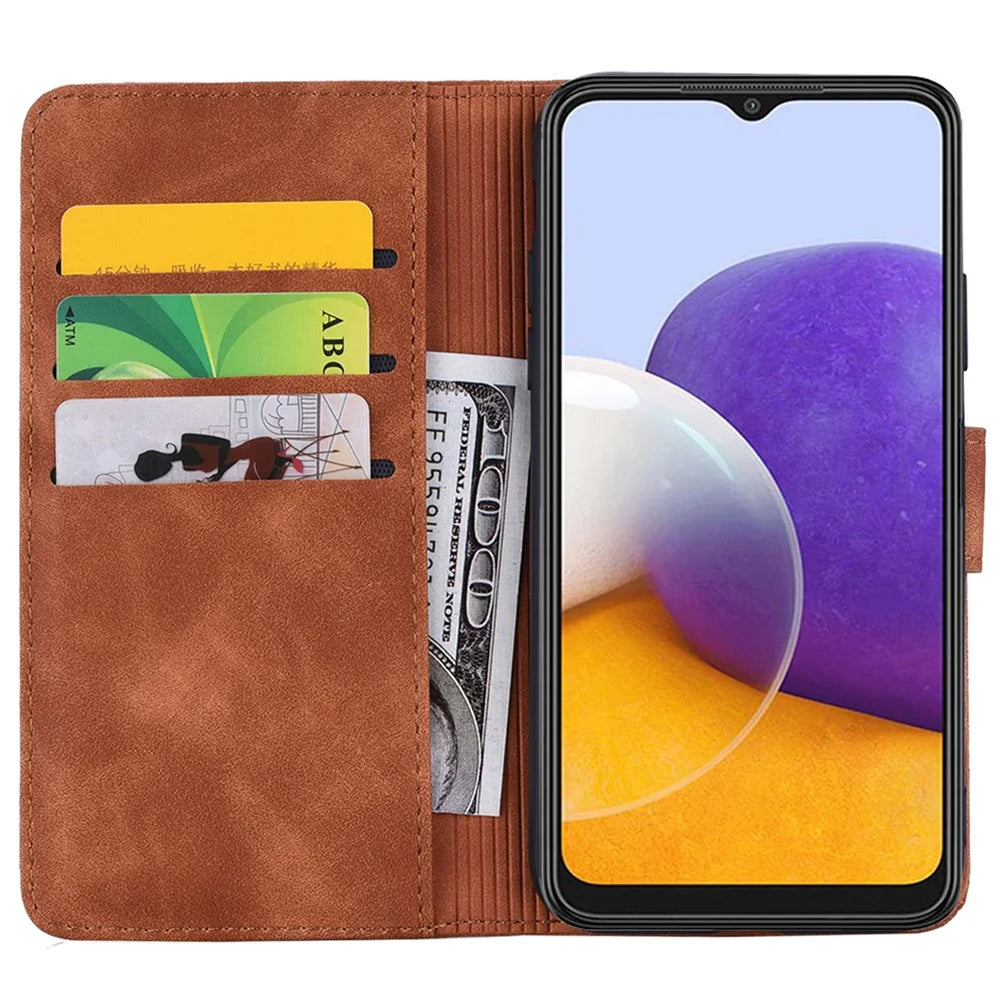 For Samsung Galaxy A15 4G Case Imprinted Flower Leather Phone Cover with Wallet - Brown - 3