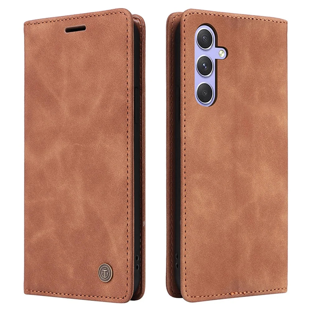 006 Series For Samsung Galaxy A54 5G Case Leather Wallet Phone Cover with Sucker Closure - Brown - 1