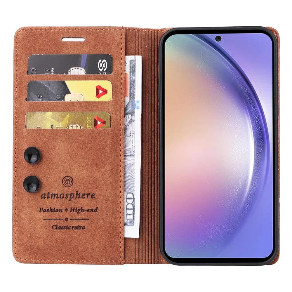 006 Series For Samsung Galaxy A54 5G Case Leather Wallet Phone Cover with Sucker Closure - Brown - 2