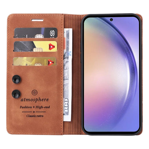 006 Series For Samsung Galaxy A54 5G Case Leather Wallet Phone Cover with Sucker Closure - Brown - 2