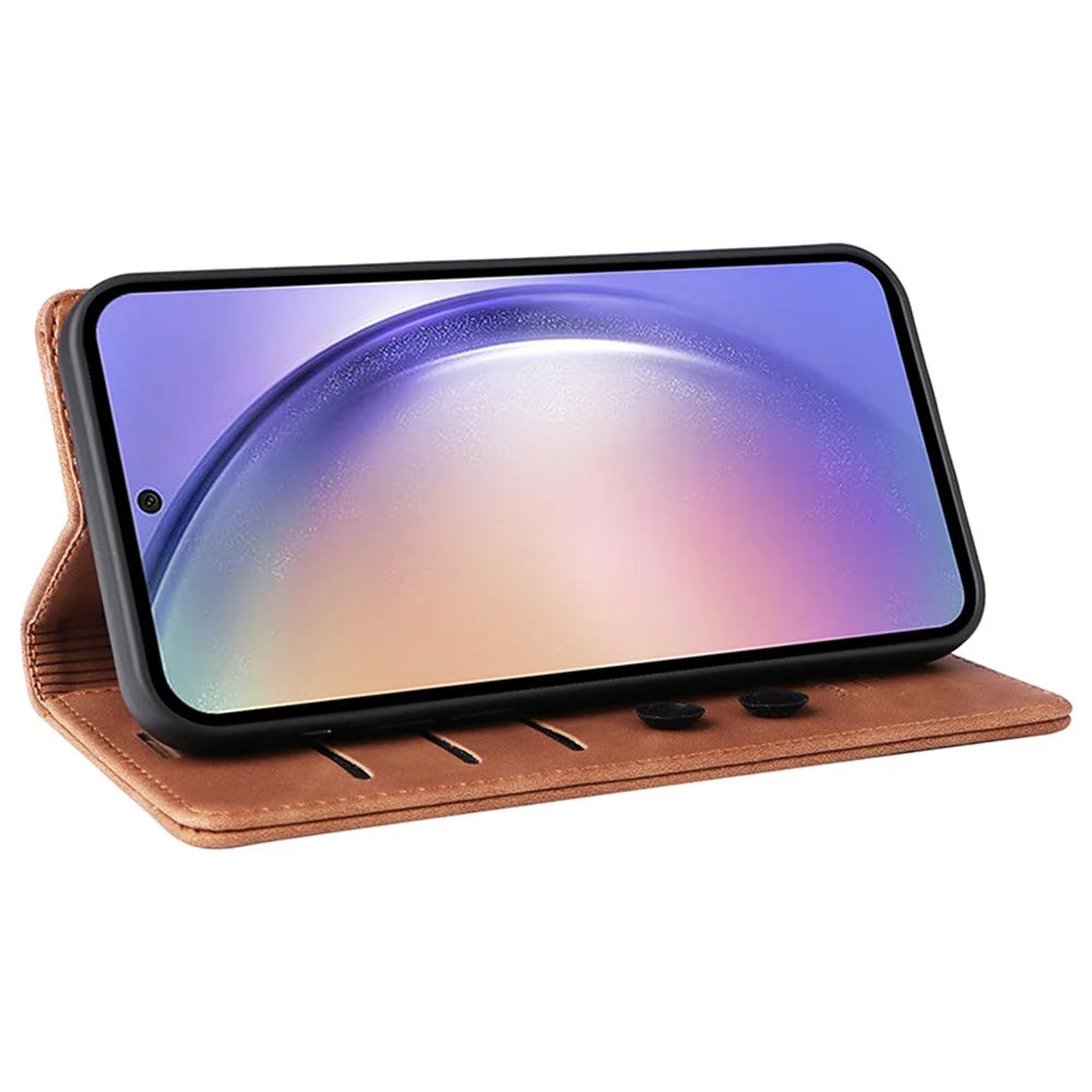 006 Series For Samsung Galaxy A54 5G Case Leather Wallet Phone Cover with Sucker Closure - Brown - 3