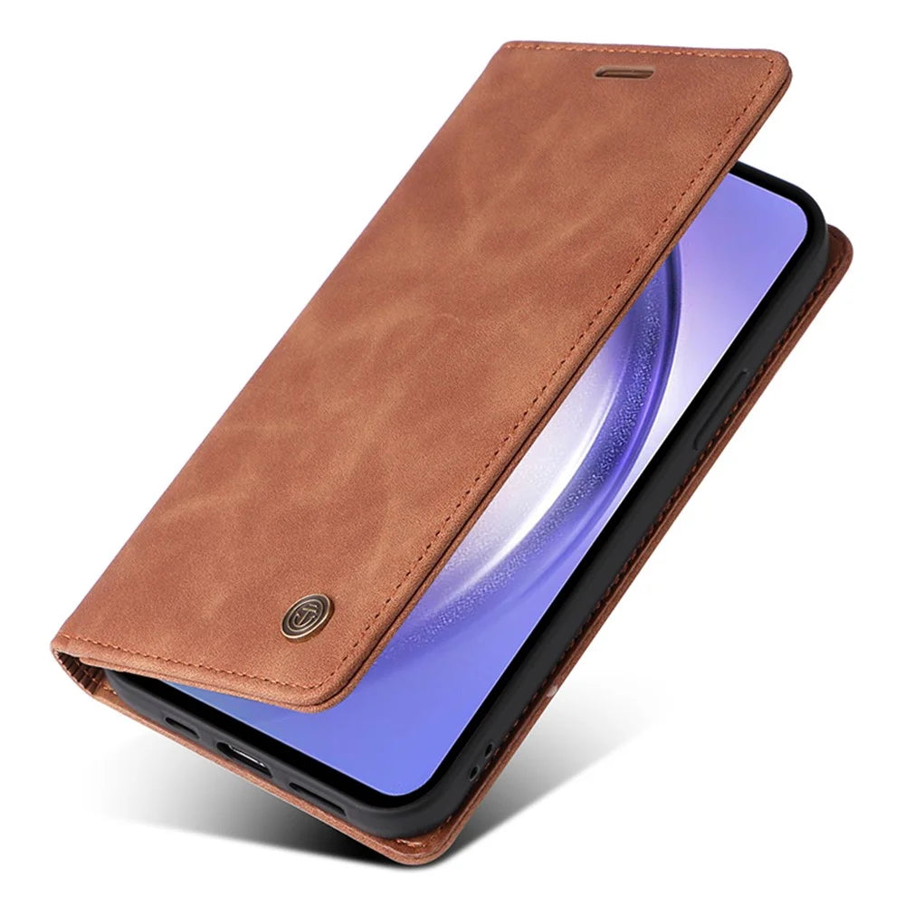 006 Series For Samsung Galaxy A54 5G Case Leather Wallet Phone Cover with Sucker Closure - Brown - 5