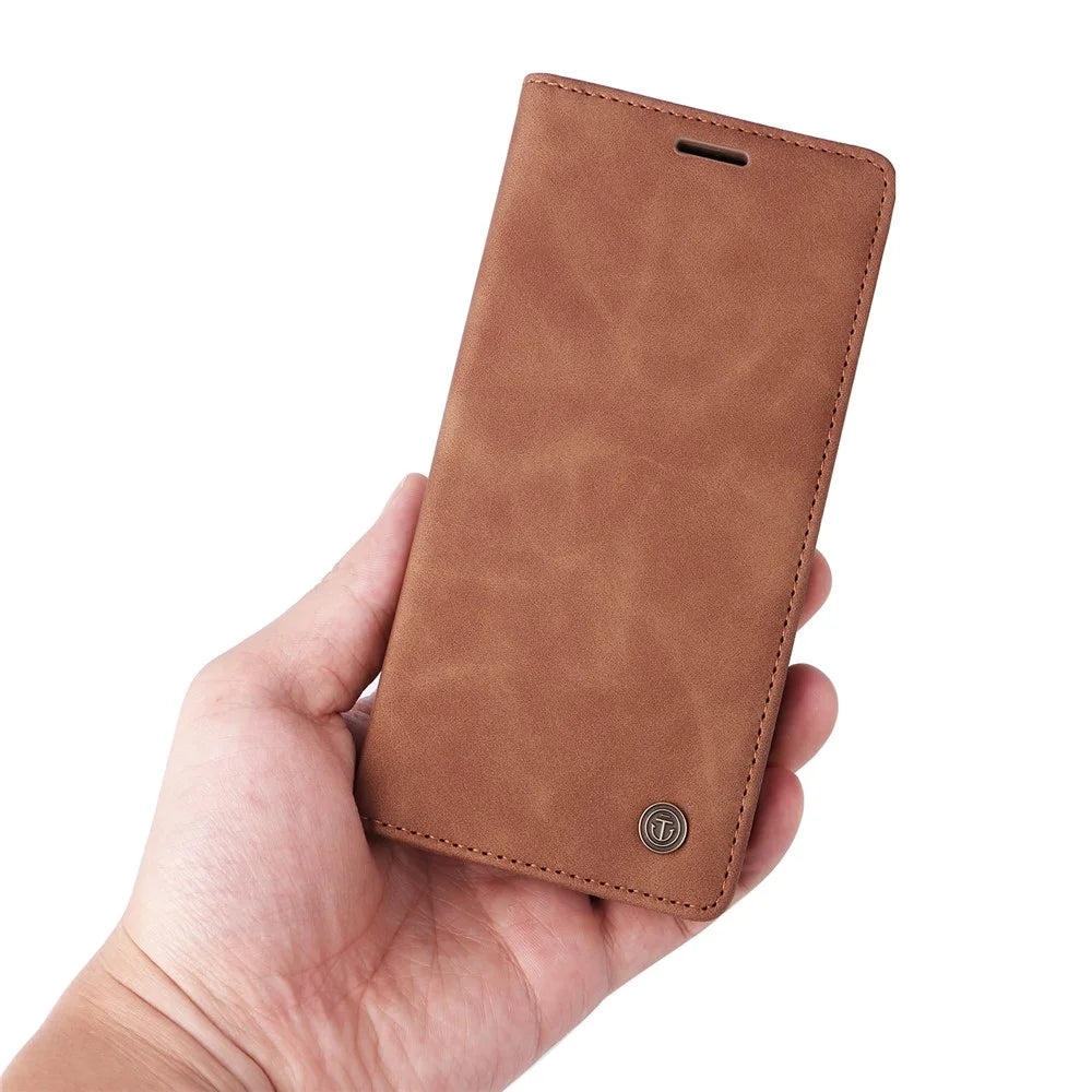 006 Series For Samsung Galaxy A54 5G Case Leather Wallet Phone Cover with Sucker Closure - Brown - 6
