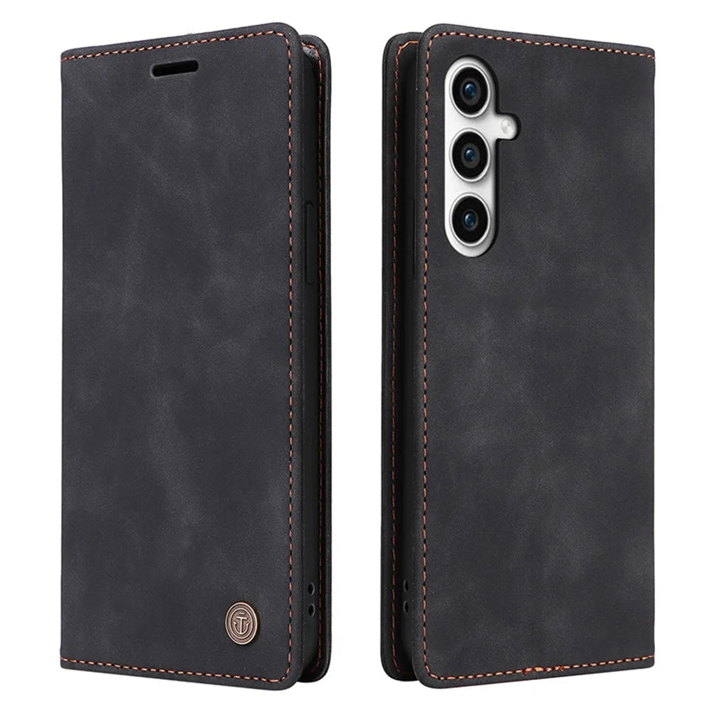 006 Series For Samsung Galaxy S23 FE Case Sucker Closure PU Leather Phone Stand Cover - Black - 1