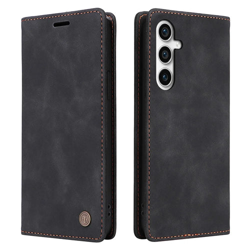 006 Series For Samsung Galaxy S23 FE Case Sucker Closure PU Leather Phone Stand Cover - Black - 1