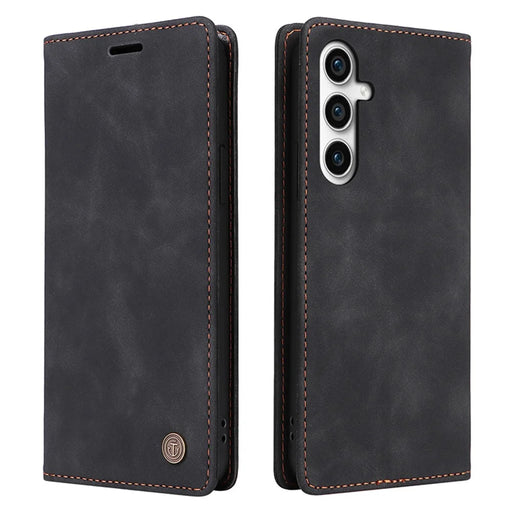 006 Series For Samsung Galaxy S23 FE Case Sucker Closure PU Leather Phone Stand Cover - Black - 1