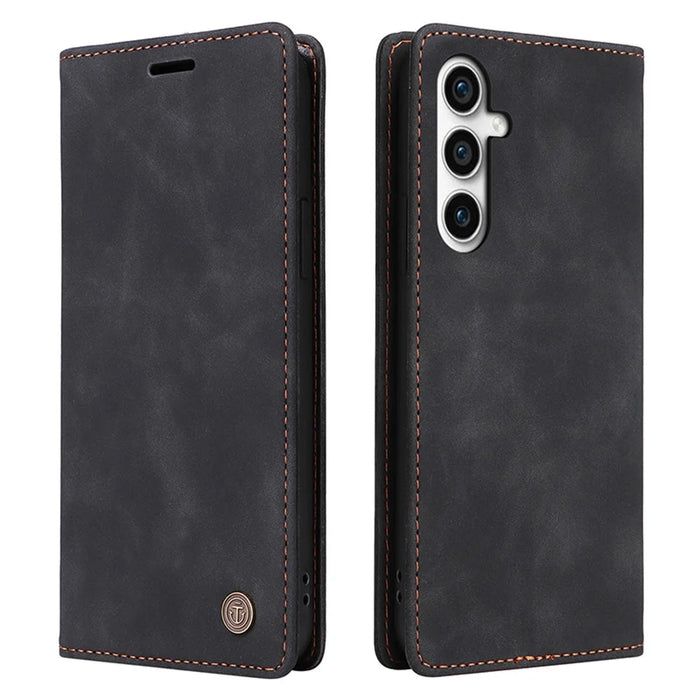 006 Series For Samsung Galaxy S23 FE Case Sucker Closure PU Leather Phone Stand Cover - Black - 1
