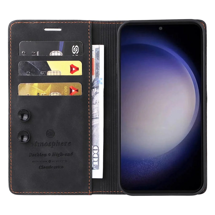 006 Series For Samsung Galaxy S23 FE Case Sucker Closure PU Leather Phone Stand Cover - Black - 2