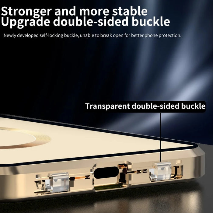 For iPhone 15 Pro Max Case Double Sided HD Tempered Glass Phone Cover Compatible with MagSafe - Gold - 4