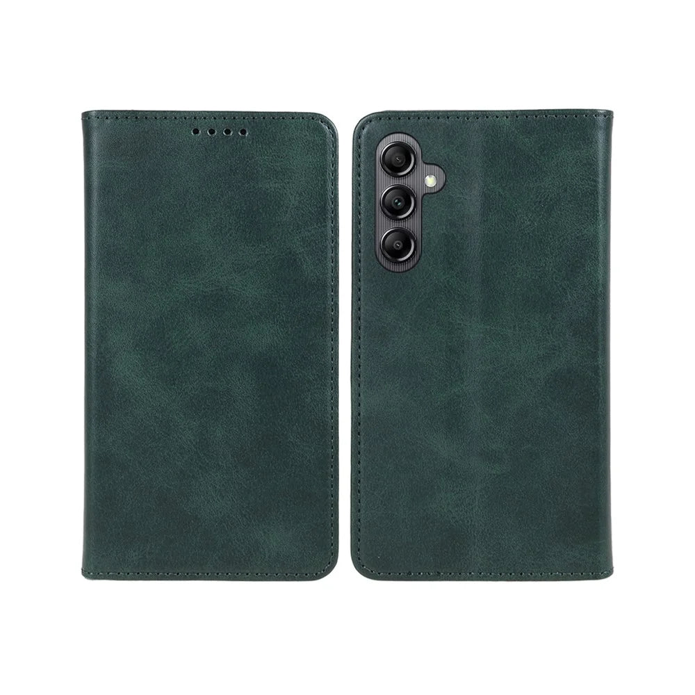 For Samsung Galaxy A15 5G Case Calf Texture Stand Wallet PU Leather Phone Cover - Green - 1