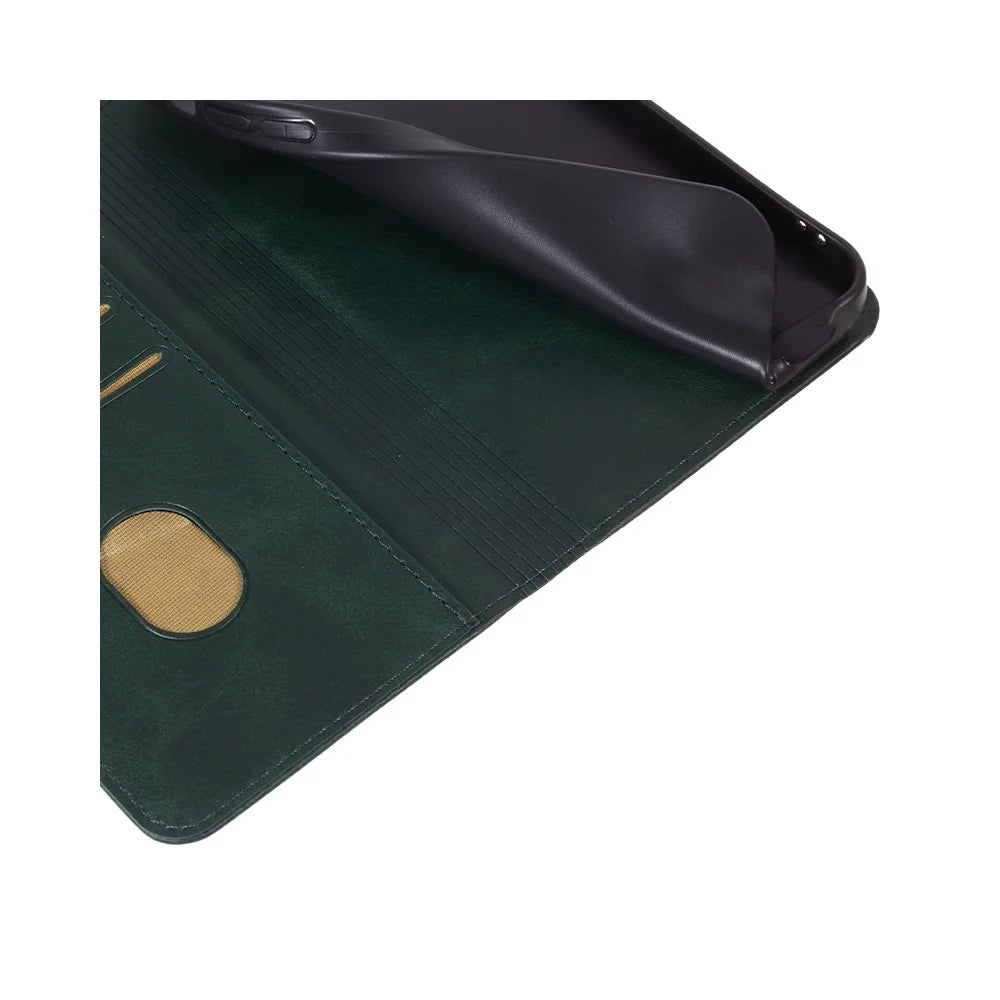 For Samsung Galaxy A15 5G Case Calf Texture Stand Wallet PU Leather Phone Cover - Green - 4