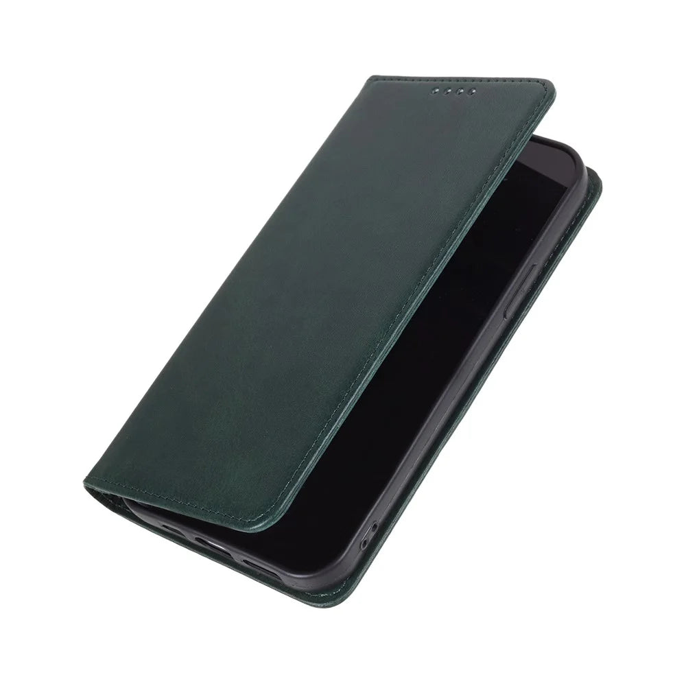 For Samsung Galaxy A15 5G Case Calf Texture Stand Wallet PU Leather Phone Cover - Green - 5