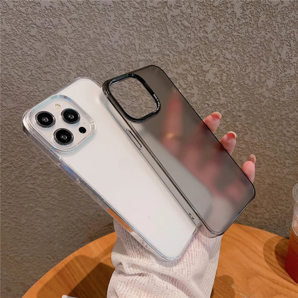VOERO For iPhone 14 Pro Max Case PC+Tempered Glass Matte Protection Phone Cover - Transparent - 3