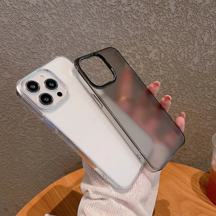 VOERO For iPhone 15 Pro Max Matte Cover PC+Tempered Glass Anti-Slip Phone Case - Transparent - 3