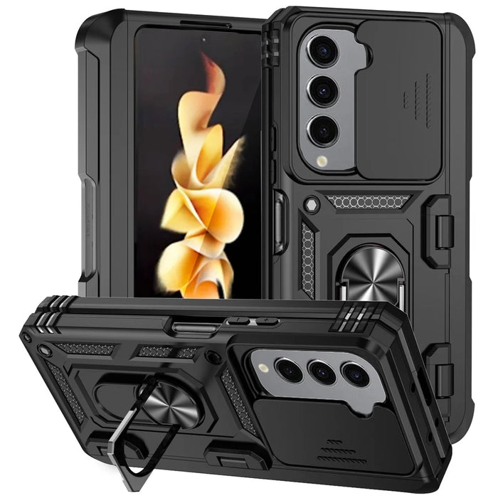 For Samsung Galaxy Z Fold5 5G Case PC+TPU Anti-drop Phone Case with Ring Kickstand - Black - 1