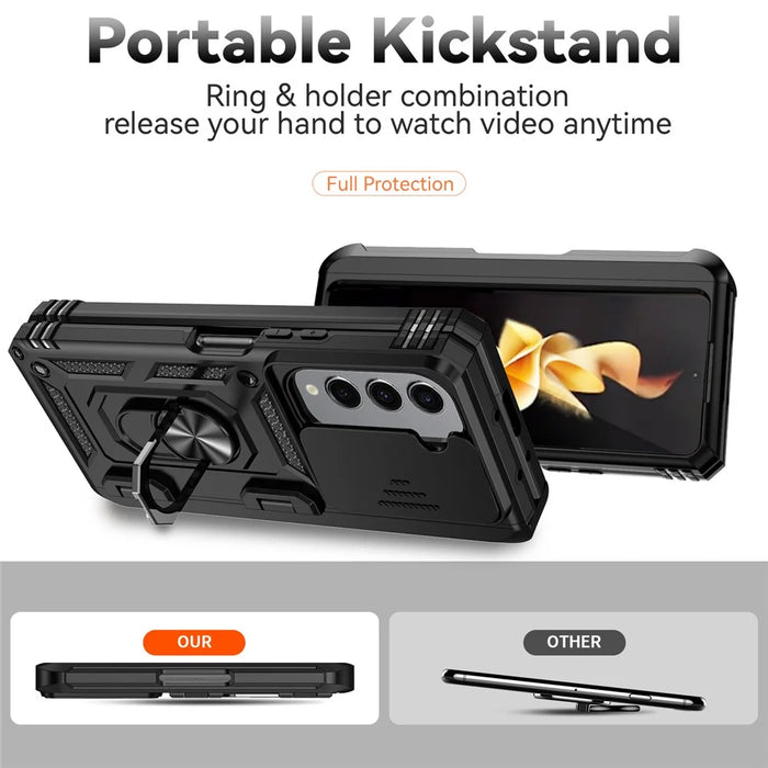 For Samsung Galaxy Z Fold5 5G Case PC+TPU Anti-drop Phone Case with Ring Kickstand - Black - 3