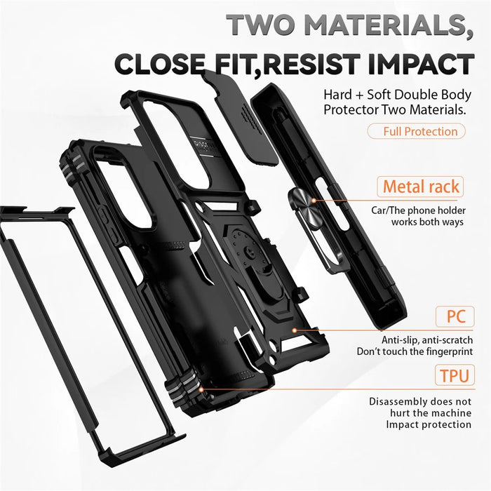 For Samsung Galaxy Z Fold5 5G Case PC+TPU Anti-drop Phone Case with Ring Kickstand - Black - 5