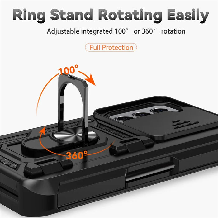 For Samsung Galaxy Z Fold5 5G Case PC+TPU Anti-drop Phone Case with Ring Kickstand - Black - 7