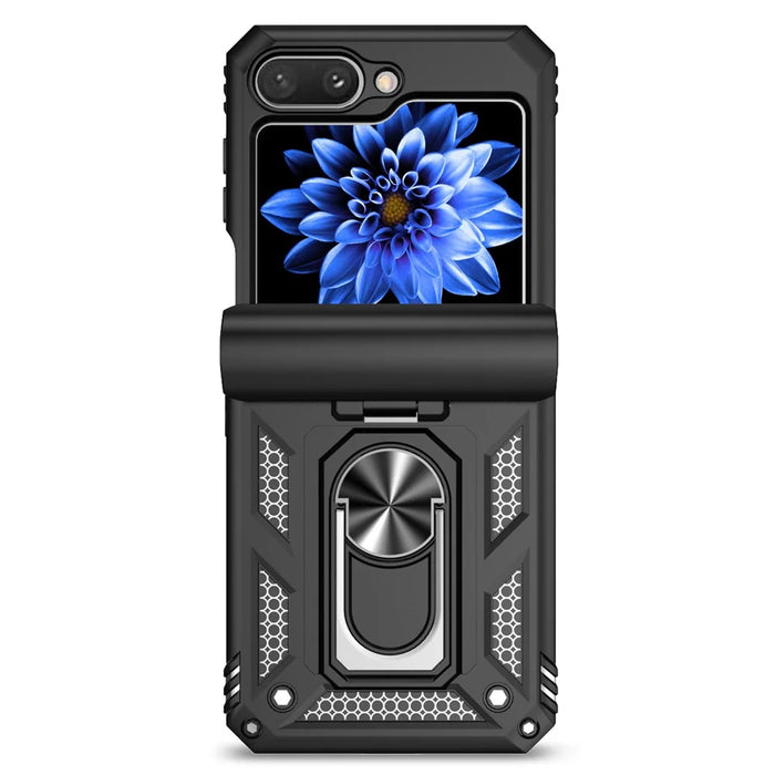 For Samsung Galaxy Z Flip5 5G Case PC+TPU Anti-fall Ring Kickstand Phone Case - Black - 2