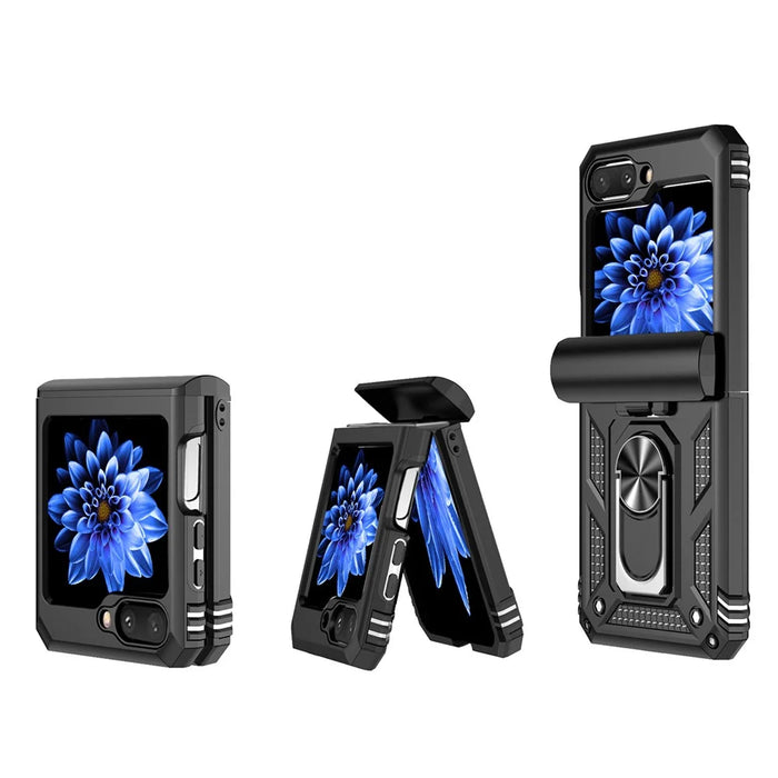 For Samsung Galaxy Z Flip5 5G Case PC+TPU Anti-fall Ring Kickstand Phone Case - Black - 3