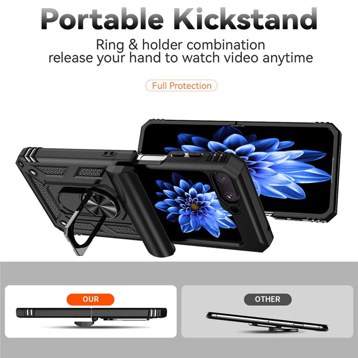 For Samsung Galaxy Z Flip5 5G Case PC+TPU Anti-fall Ring Kickstand Phone Case - Black - 4