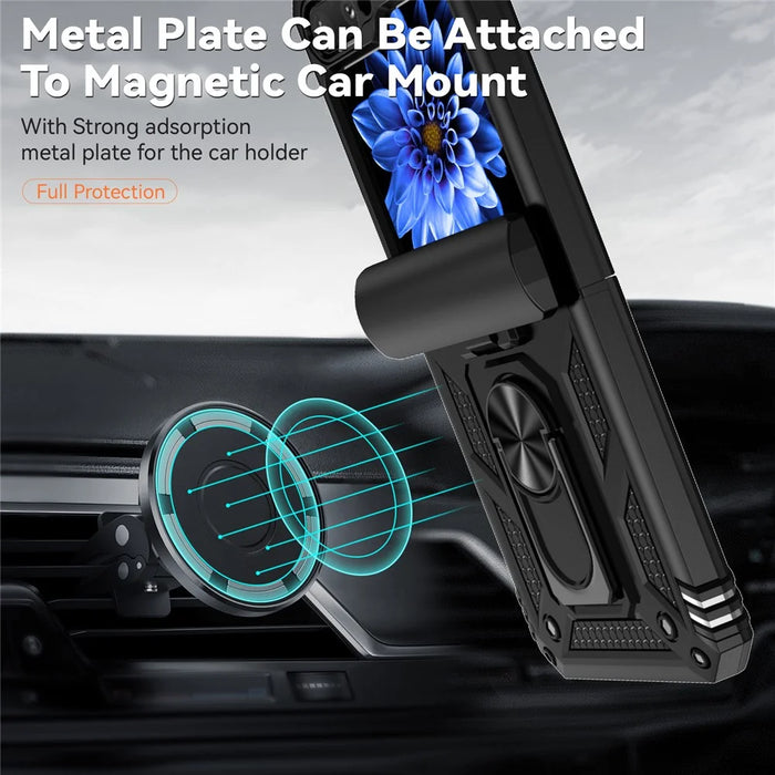 For Samsung Galaxy Z Flip5 5G Case PC+TPU Anti-fall Ring Kickstand Phone Case - Black - 5