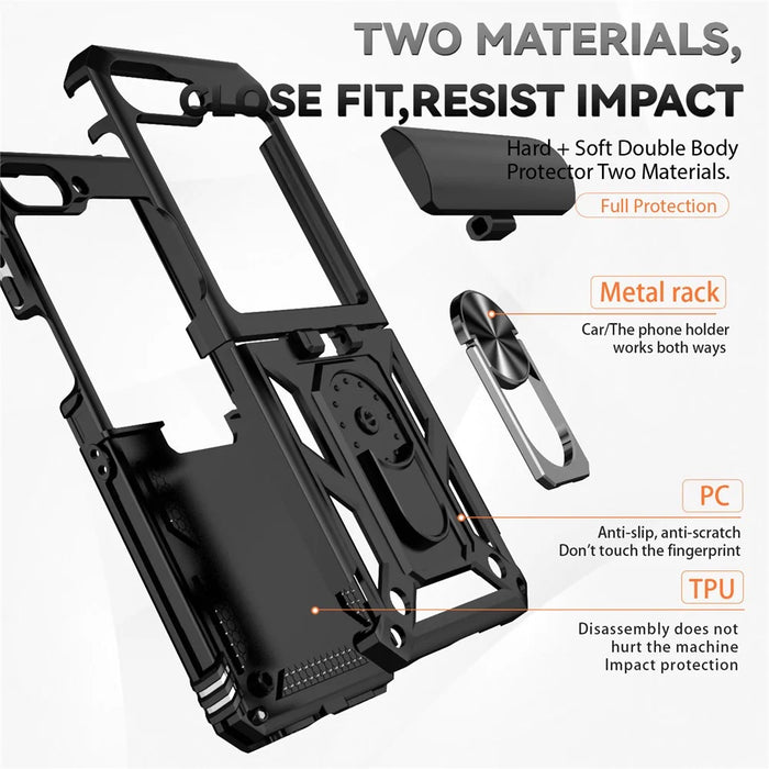 For Samsung Galaxy Z Flip5 5G Case PC+TPU Anti-fall Ring Kickstand Phone Case - Black - 6