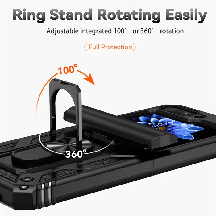 For Samsung Galaxy Z Flip5 5G Case PC+TPU Anti-fall Ring Kickstand Phone Case - Black - 7
