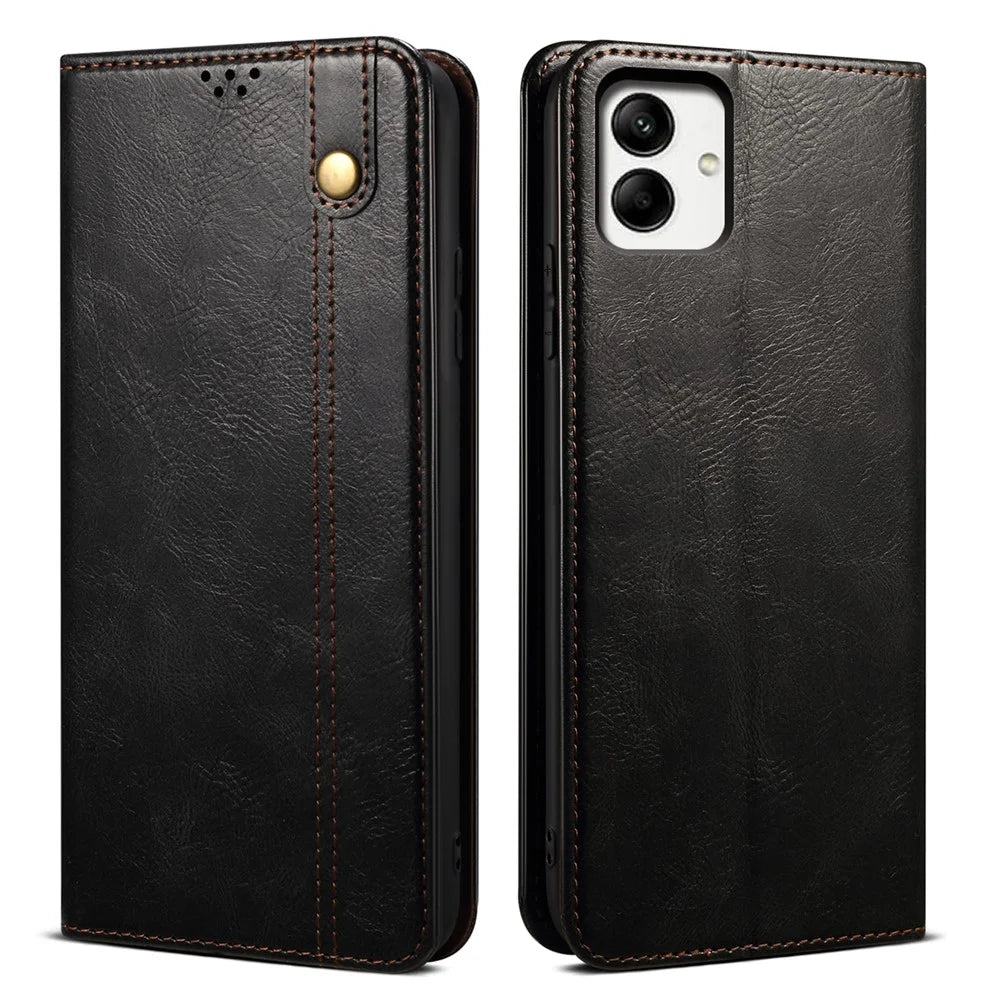 For Samsung Galaxy A05 4G Case PU Leather Stand Wallet Leather Phone Cover Shell - Black - 1