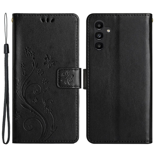 For Samsung Galaxy A25 5G (Global) (161.0 x 76.5 x 8.3mm) Case Butterfly Imprint Wallet PU Leather Phone Cover - Black - 1