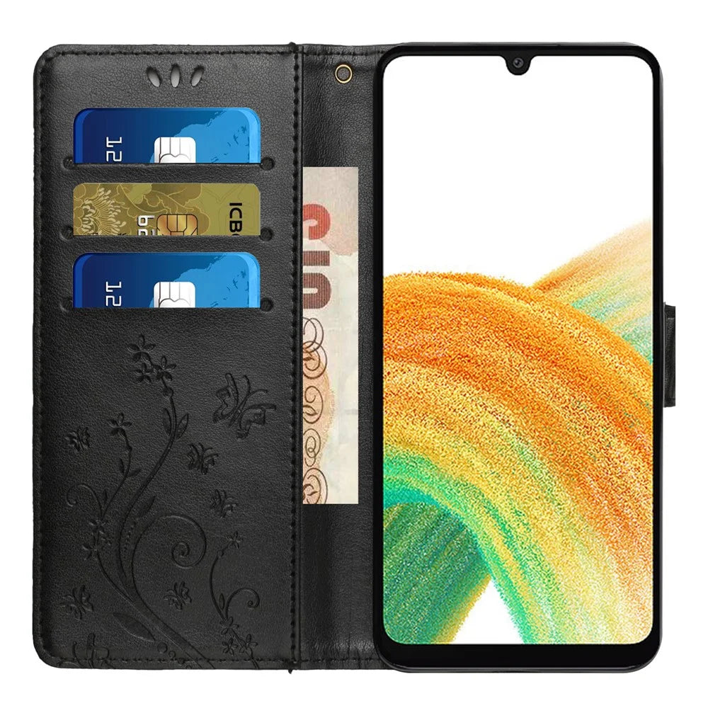 For Samsung Galaxy A25 5G (Global) (161.0 x 76.5 x 8.3mm) Case Butterfly Imprint Wallet PU Leather Phone Cover - Black - 2