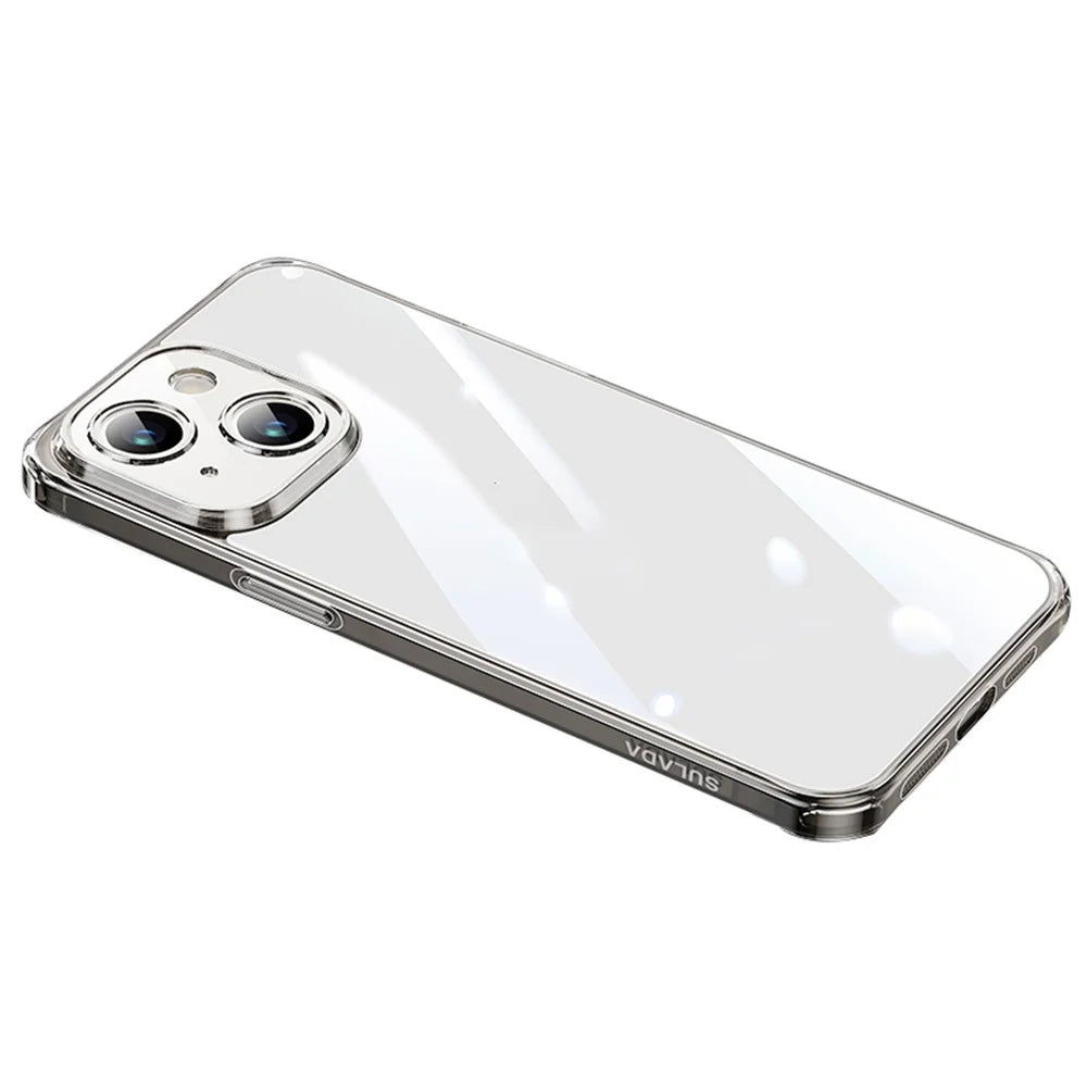 SULADA For iPhone 15 Plus Case TPU Frame +Tempered Glass Back Case Ultra Clear Phone Cover - Transparent Black - 1