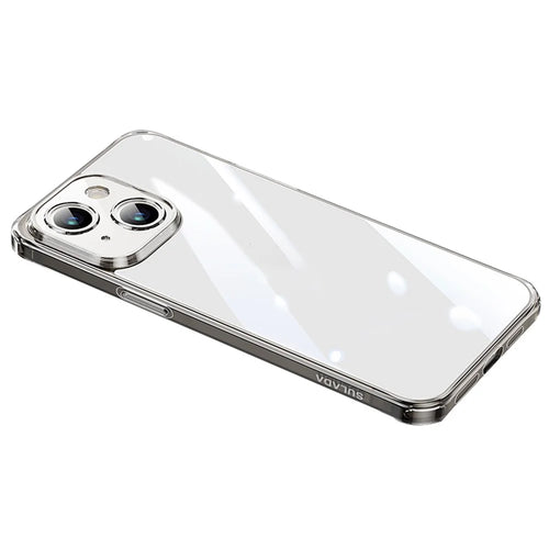 SULADA For iPhone 15 Plus Case TPU Frame +Tempered Glass Back Case Ultra Clear Phone Cover - Transparent Black - 1
