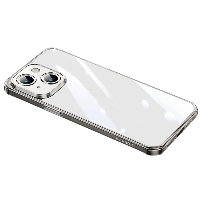 SULADA For iPhone 15 Plus Case TPU Frame +Tempered Glass Back Case Ultra Clear Phone Cover - Transparent Black - 1